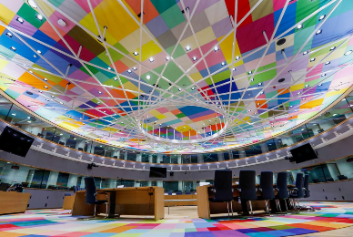 FILE PHOTO: EU Commission officials and diplomats involved met in the Europa Building’s S7 Room, a windowless chamber where delegates assembled at a round table beneath a ceiling decorated with dozens of squares in pastel colours.