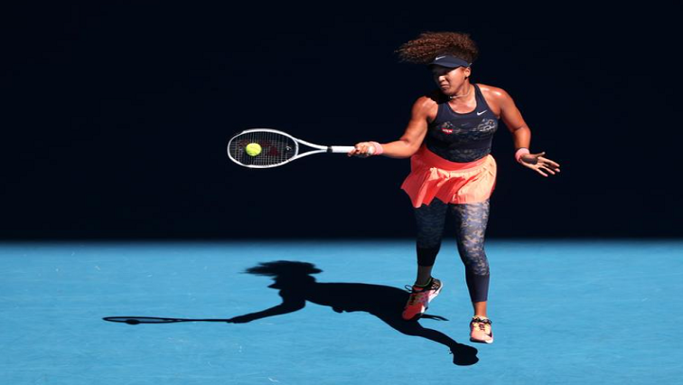 Japan's Naomi Osaka in action during her semi final match against Serena Williams of the US at Melbourne Park, Melbourne, in Australia, on February 18, 2021.