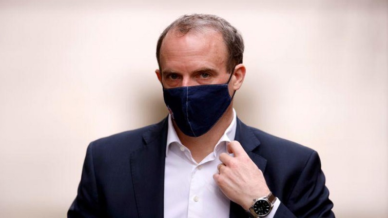 Britain's Foreign Affairs Secretary Dominic Raab walks outside Downing Street in London, Britain, February 3, 2021.