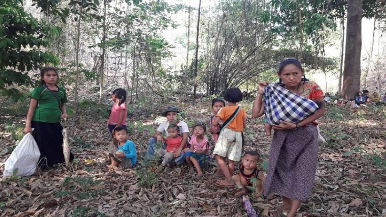 Escaping villagers from the Karen State are pictured in an unidentified location on March 28, 2021, in this picture obtained from social media.