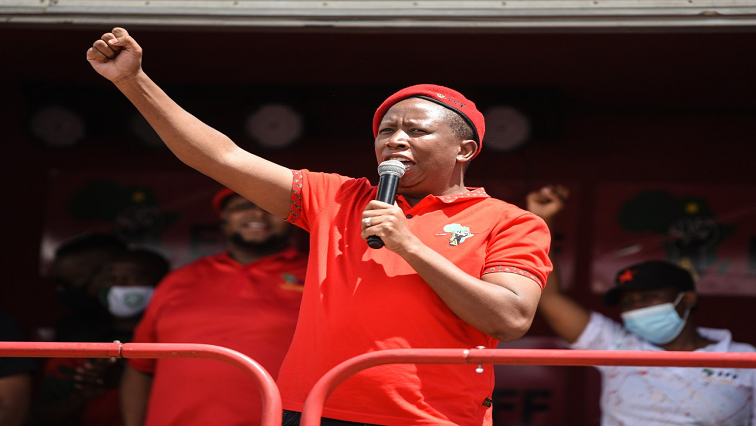 Julius Malema addressing party members at Freedom Day celebrations in Atteridgeville, west of Pretoria.