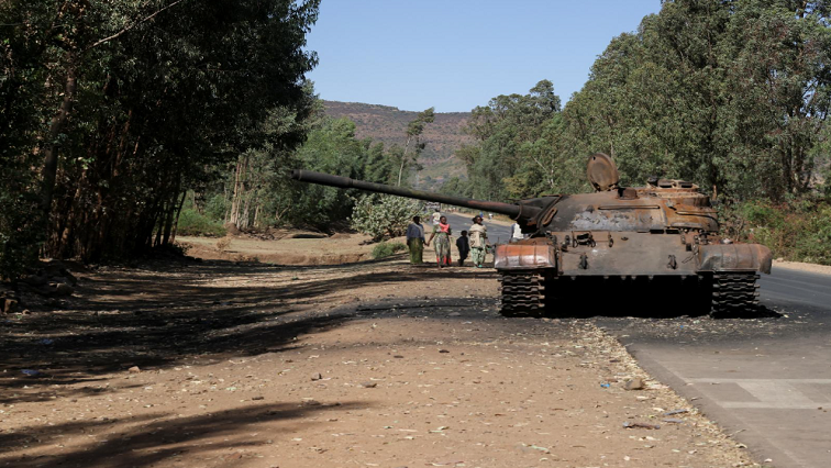 [File photo] A burned tank stands near the town of Adwa, Tigray region, Ethiopia.