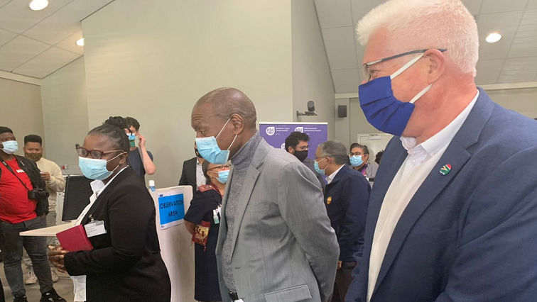 Health Minister Zweli Mkhize and Western Cape Premier Alan Winde on a site visit to the Lentegeur hospital in Cape Town to look at the province's readiness to roll out the second phase of vaccines.