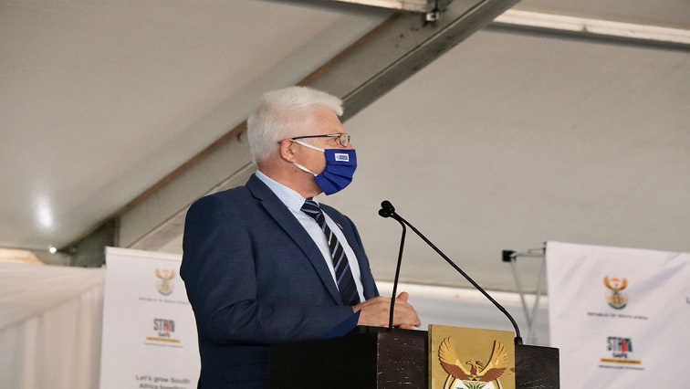Western Cape Premier Alan Winde on the podium.