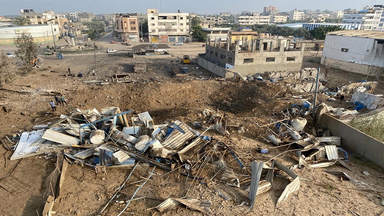 A view shows the site of an Israeli air strike amid a flare-up of Israel-Palestinian violence, in Gaza City