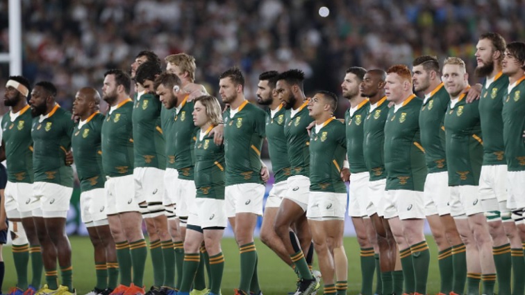The Springboks sing the national anthem ahead of a Test.