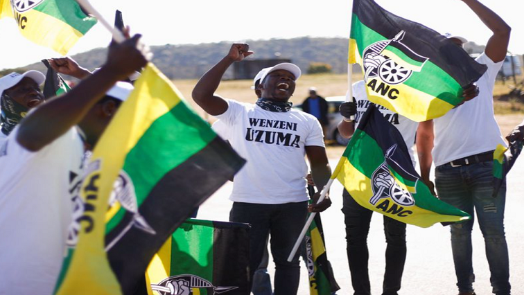 Supporters of former South African President Jacob Zuma who was sentenced to 15 months imprisonment by the Constitutional Court sing and dance in front of his home in Nkandla, South Africa, July 2, 2021
