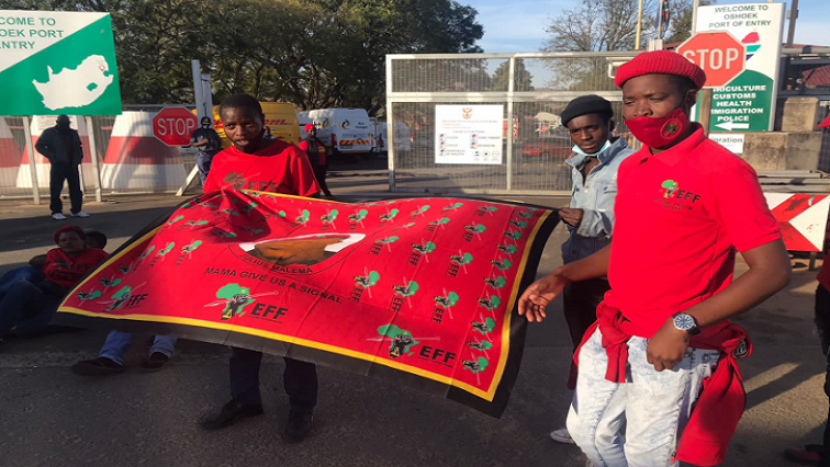 EFF members holding the EFF's flag.