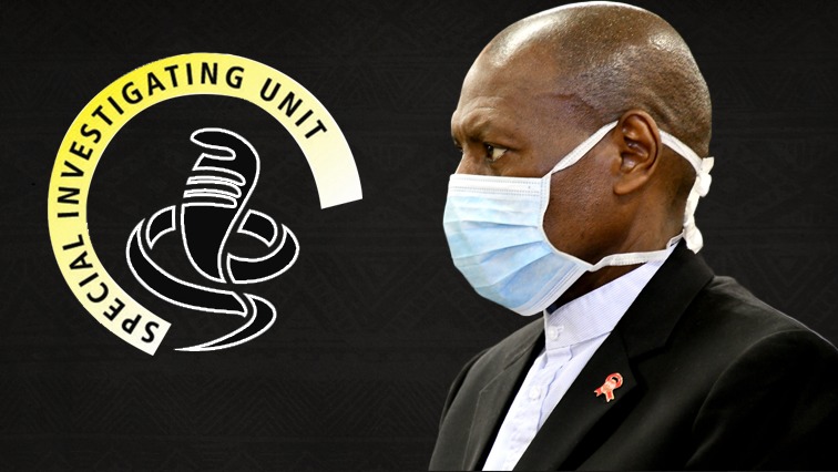 A logo of the Special Investigating Unit and suspended health minister, Dr Zweli Mkhize.