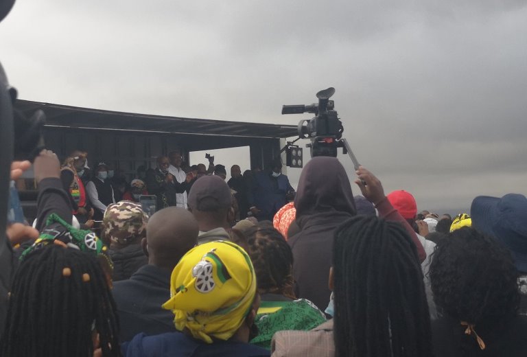 Former president Jacob Zuma addressing crowd in Nkandla on June 4