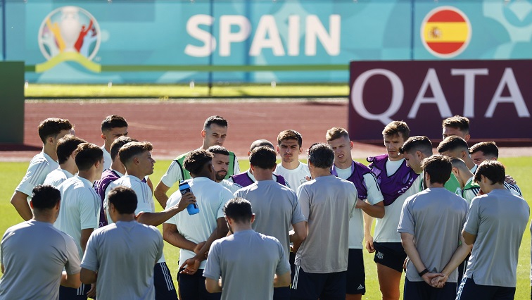 Spain's Jordi Alba with teammates during training.