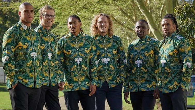 Team members of Blitzbokke pose at the Tokyo Olympic Games.
