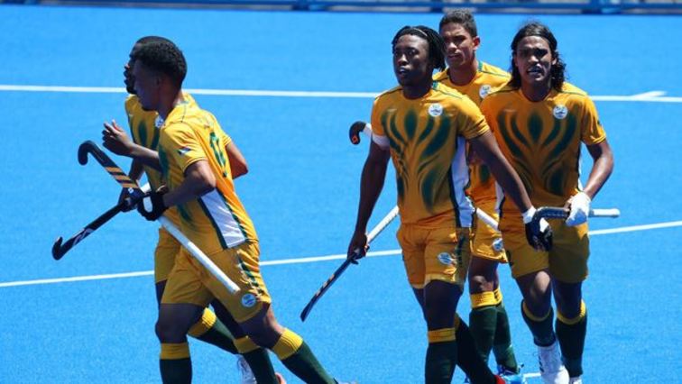 South Africa’s Mustaphaa Cassiem celebrates with teammates after scoring against Germany at the Tokyo Olympics in July 2021.
