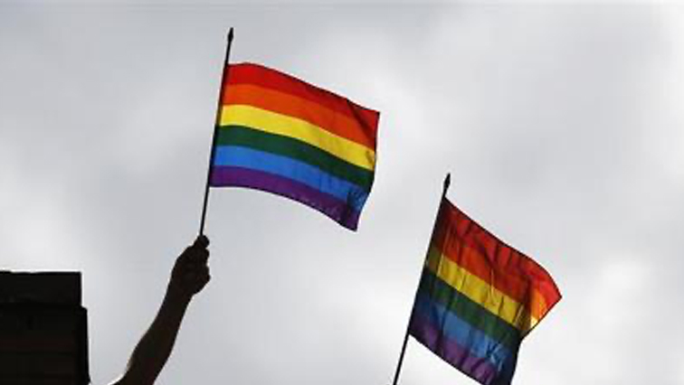 People hold pride flags during the Gay Pride parade.