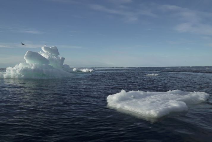 Floating ice is seen during the expedition of the Greenpeace's Arctic Sunrise ship at the Arctic Ocean, September 14, 2020