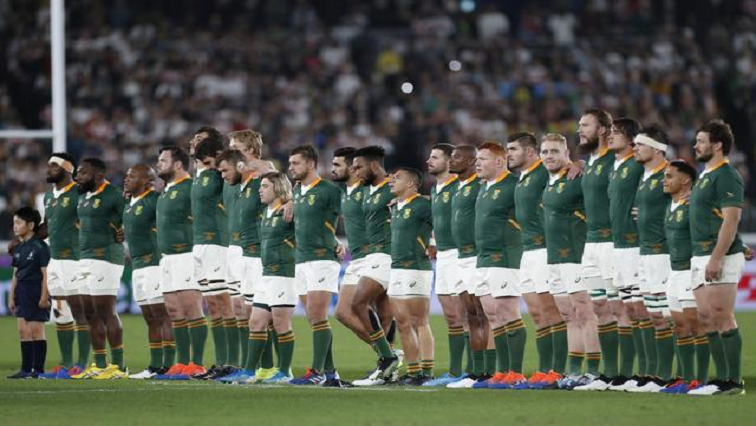 [File photo] South Africa players listen to the national anthem.