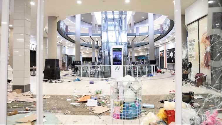 A mall left in ruins after looting and vandalism during the unrest that rocked KwaZulu-Natal and parts of Gauteng in South Africa in early July 2021.