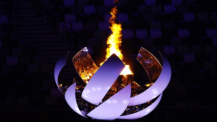 A picture of the Olympic torch during the closing ceremony