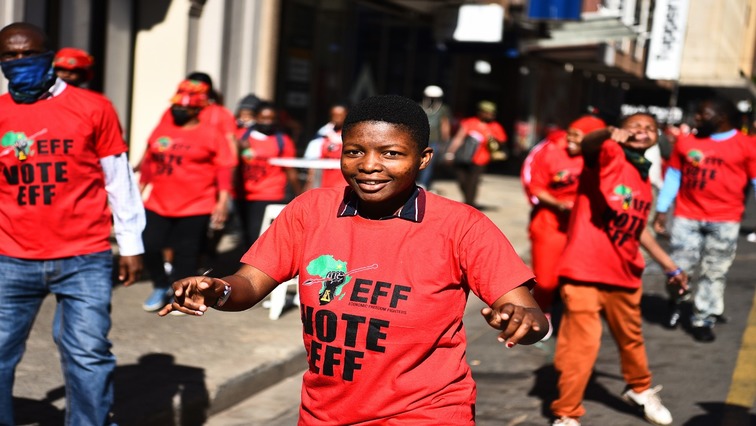 EFF members attend the party's election manifesto in Gandhi Square in Johannesburg.