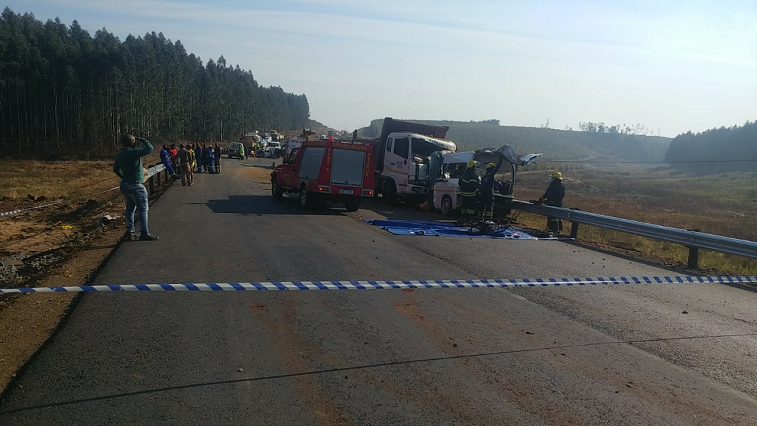 The crash involved three trucks, a bakkie, and a minibus taxi.
