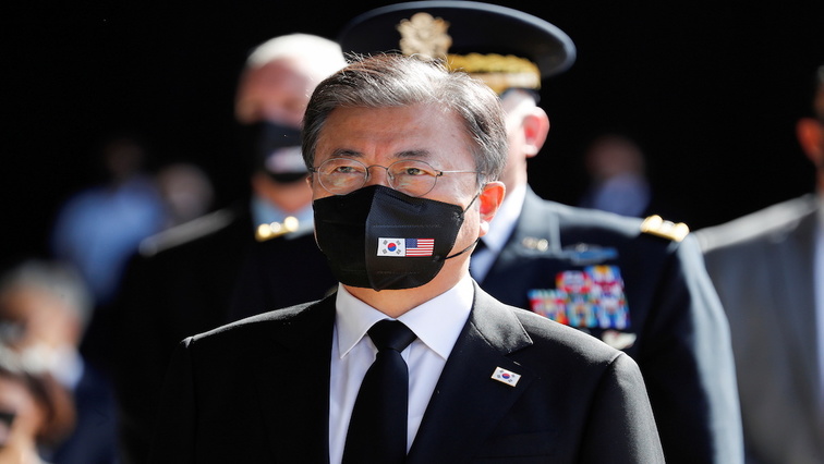 South Korea's President Moon Jae-in attends the first joint repatriation ceremony for Korean War remains at Joint Base Pearl Harbor-Hickam near Honolulu, Hawaii, U.S. September 22, 2021.