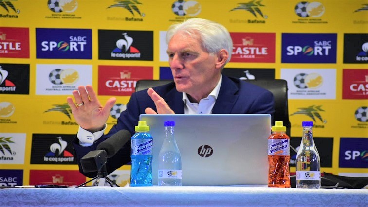 Bafana Bafana coach, Hugo Broos addressing the media in May 2021.