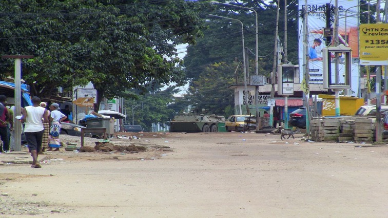 An army vehicle is seen at Kaloum neighbourhood during an uprising by special forces in Conakry, Guinea.