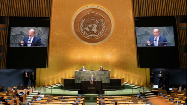 Israel’s prime minister Naftali Bennett addresses the 76th Session of the United Nations General Assembly, at the U.N. headquarters in New York, U.S., September 27, 2021.