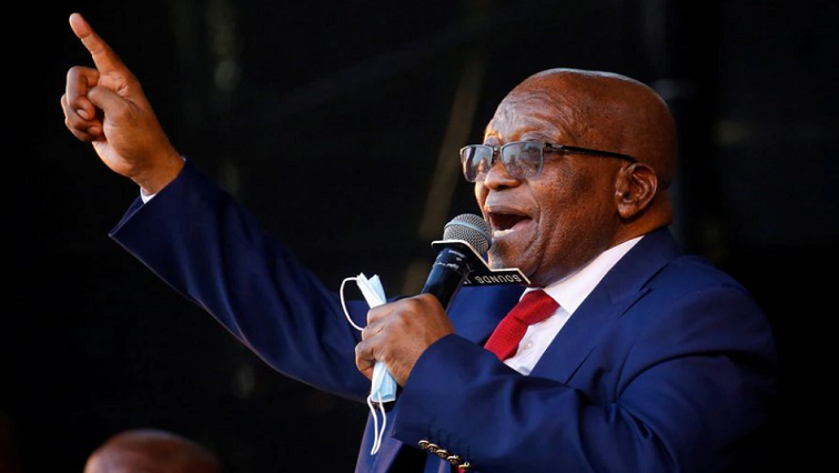 File Image | Former President Jacob Zuma speaks to supporters after appearing at the High Court in Pietermaritzburg, South Africa, May 17, 2021.