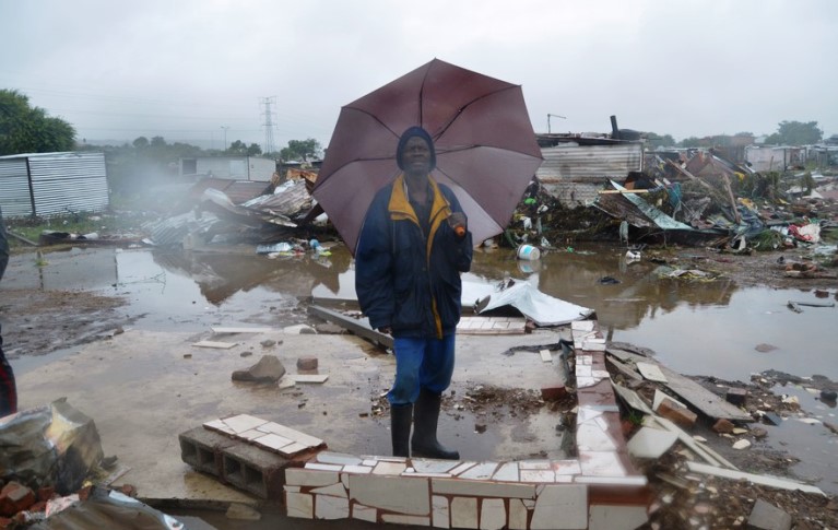 File photo: Khutso Malapile at the remains of a shack that belonged to his two sons that was destroyed by flash floods in Mamelodi