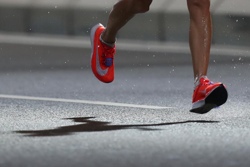 A view of an athlete with running shoes