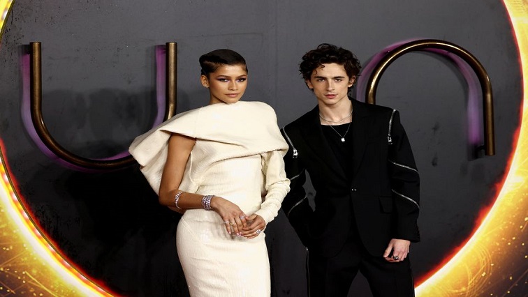 Cast members Zendaya and Timothee Chalamet pose as they arrive for a UK screening of the film "Dune" in London, Britain October 18, 2021.