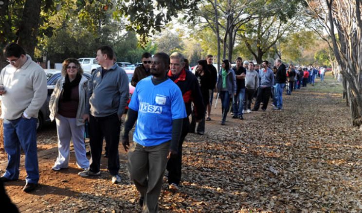 South Africans waiting to cast their votes in the 2014 general elections at Laerskool Louis Leipoldt in Centurion, Pretoria