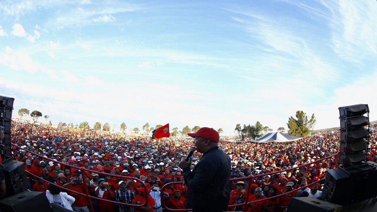 EFF Leader Julius Malema addresses crowds at Mooirdaai in the Free State.