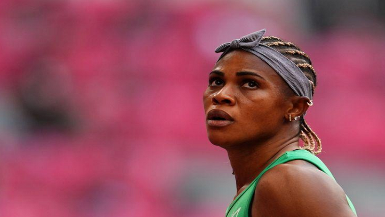 FILE PHOTO: Blessing Okagbare of Nigeria reacts after competing in Heat 6 at Tokyo 2020 Olympics  Women's 100m - July 30, 2021.