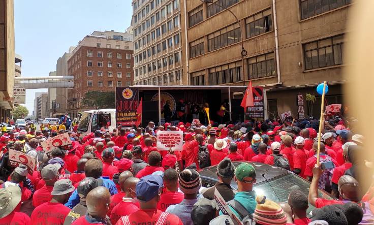 Numsa members marching in central Johannesburg