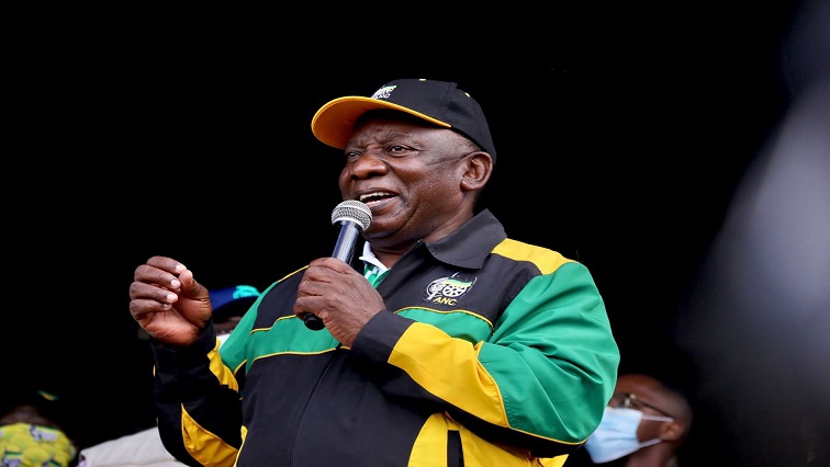 ANC President Cyril Ramaphosa is seen addressing party supporters at an election campaign in KwaZulu-Natal.