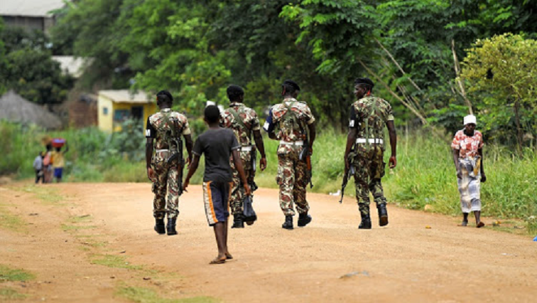 Soldiers seen patrolling an area in Mozambique