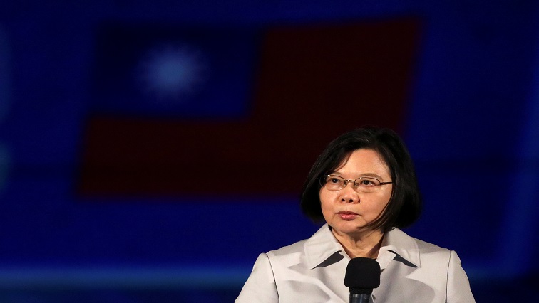 FILE PHOTO: Taiwan President Tsai Ing-wen makes a speech ahead of the light show at the Presidential Office building for the National Day celebration in Taipei, Taiwan.