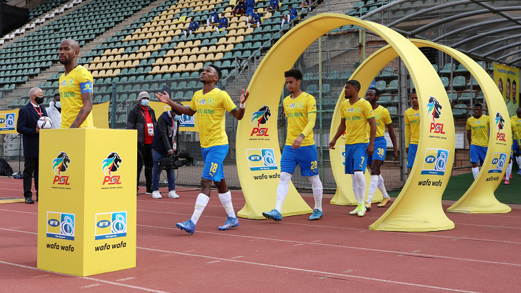 File image: Mamelodi Sundowns players entering the pitch before a match