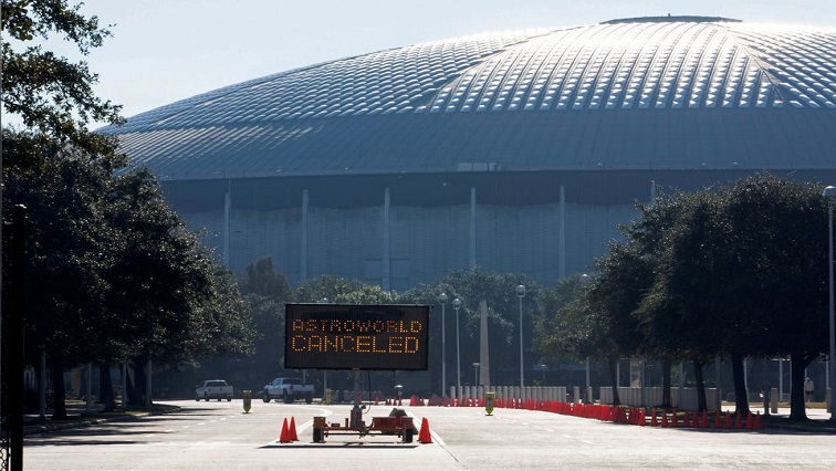 An electronic sign at the entrance to NRG Park states that the Astroworld Festival is cancelled, the morning after a deadly crush of fans during a performance by rapper Travis Scott in Houston, Texas, U.S. November 6, 2021.