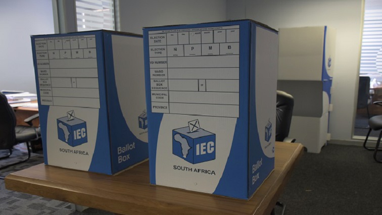 Independent Electoral Commission (IEC) ballot boxes on display for demonstration purposes.
