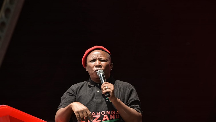 EFF leader Julius Malema is seen addressing supporters at the Siyabonga Rally in Tembisa.