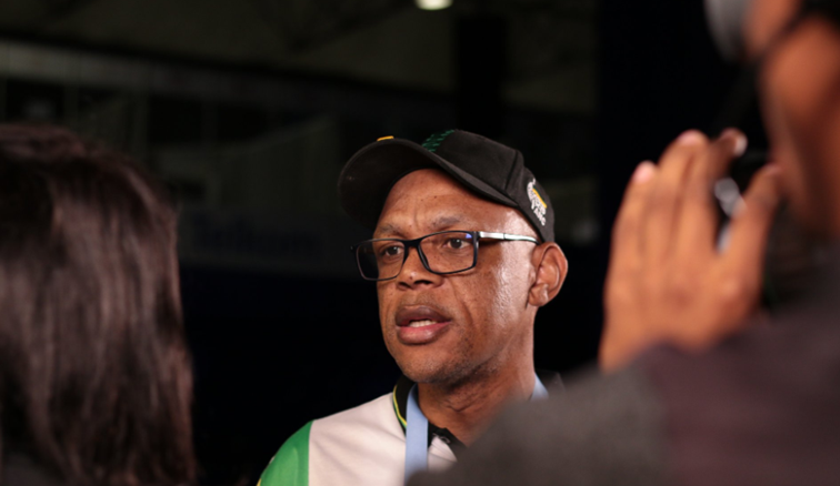 African national Congress spokesperson Pule Mabe talks to the media.