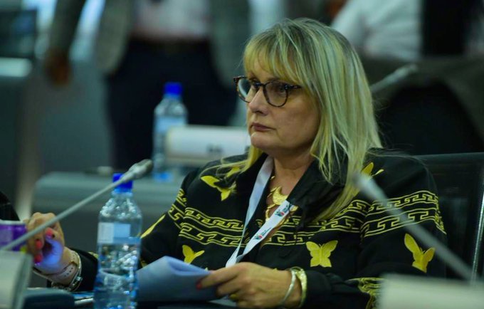 City of Ekurhuleni Mayor Tania Campbell sits during a council meeting at the Germiston Council Chambers in the East Rand, Gauteng, 22 November 2021.