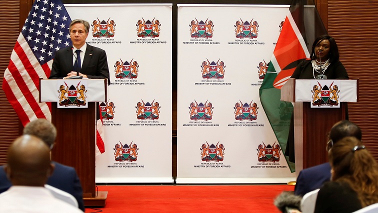 US Secretary of State Antony Blinken and Kenya's Foreign Minister Raychelle Omamo address a joint media conference in Nairobi.