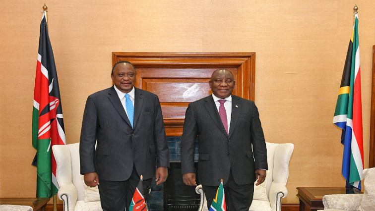 President Cyril Ramaphosa and President Uhuru Kenyatta of Kenya meet at the Union Buildings in Pretoria.