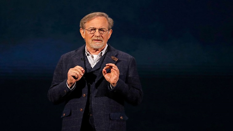 Director Steven Spielberg speaks during an Apple special event at the Steve Jobs Theater in Cupertino, California, US.