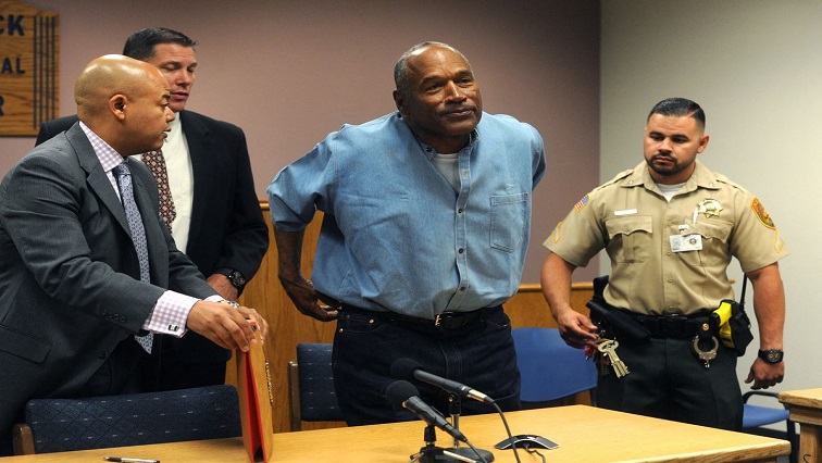OJ Simpson reacts after learning he was granted parole at Lovelock Correctional Center in Lovelock, Nevada, US, July 20, 2017.