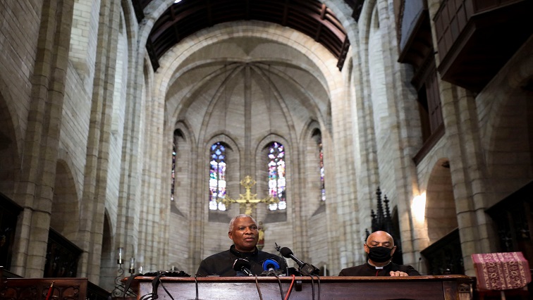 Archbishop of Cape Town Thabo Makgoba addresses a media briefing on funeral arrangements for late Archbishop Desmond Tutu, at St George's Cathedral in Cape Town